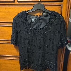 Lawrence Kazar Black Beaded Top Size Large
